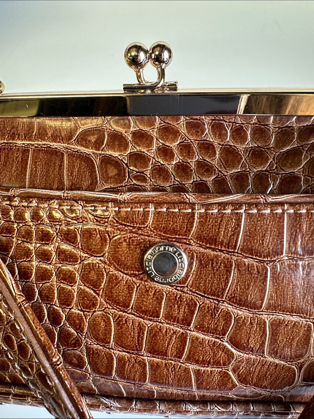 Vintage Y2K Liz Claiborne Brown Faux Alligator Kiss-Lock Frame Bag Mini Purse - Picture 11 of 16